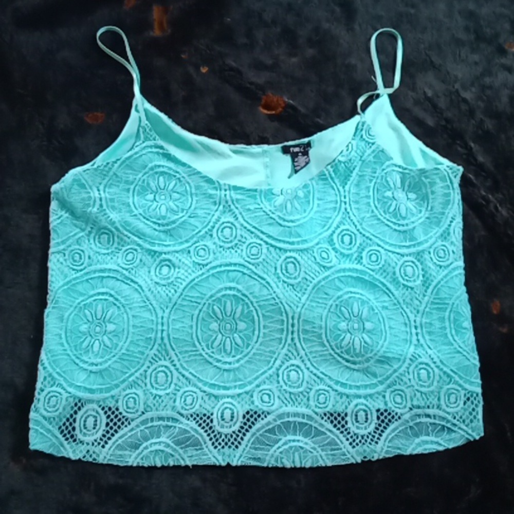 Rue 21 aqua blue turquoise XL camisole lace lined flower pattern